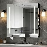 YU YUSING Badezimmerschrank mit LED Beleuchtung 70x16x70cm,...