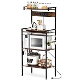 GOPLUS Küchenregal mit Steckdose, Mikrowellenregal mit 8 S-Haken & 4...