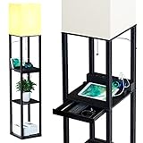 SUNMORY Stehlampe Wohnzimmer, Stehlampe mit Regal aus Massivholz, 3...