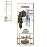 HOMASIS Eck Garderobenständer mit Sitzbank, 3 in 1 Kleiderständer...