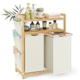 SONGMICS Wäschekorb 2 Fächer, Bambus, Wäschesammler 100 L,...