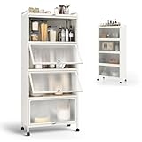 KOMFOTTEU Küchenregal auf Rollen, Aufbewahrungsregal mit Tür 5...