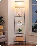 EDISHINE Stehlampe Wohnzimmer, LED Stehleuchte mit Regal und Leinen...
