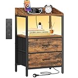 Hzuaneri Nachttisch mit LED-Leuchten und ladefunktion, Beistelltisch...