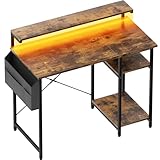 HLONONE Schreibtisch, Computertisch mit LED und Monitorständer, PC...