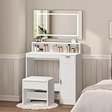 MAHANCRIS Schminktisch mit Beleuchtung, Frisiertisch mit Hocker,...