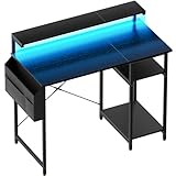 HLONONE Schreibtisch, Computertisch mit LED und Monitorständer, PC...