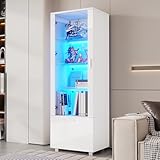 Merax Vitrinenschrank mit LED Beleuchtung, Glasvitrine mit 3...
