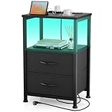 Yornoli Nachttisch mit LED & Ladefunktion, Beistelltisch mit...