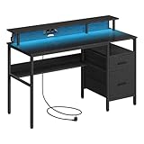 VASAGLE Schreibtisch mit Stoff-Schubladen, Computertisch mit...