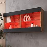 Komodee, Hängende Vitrine Schrank Tivoli Horizontal, Schwarz/Wotan,...