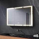 SVNR Spiegelschrank Bad 100x60x13cm Badschrank Mit 3 Glastüren, 3mm...