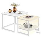 VASAGLE Couchtisch, 2er-Set mit LED-Beleuchtung, quadratischer...