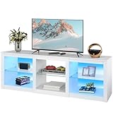 WLIVE TV Schrank Weiss, Lowboard mit 22 Farben LED-Beleuchtung und...