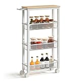 HOOBRO 4-stöckiger Servierwagen mit Rollen und verstellbaren Füßen,...