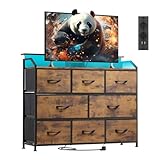 WLIVE Kommode mit LED-Beleuchtung und Ladestation, 8 geräumige und...