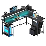 Msutree L-förmiger Gaming-Schreibtisch mit Regalen, USB und...