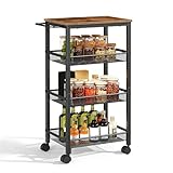 HOOBRO 4-stöckiger Servierwagen mit Rollen und Verstellbaren Füßen,...