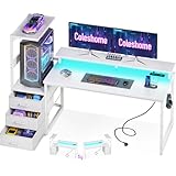 Coleshome Gaming Tisch mit LED-Beleuchtung & Steckdose, Gaming...