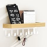 SWTYMIKI Schlüsselbrett mit Holztablett und 6 Haken -...