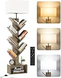 OUTONLIFE Bücherregal Baum Holz mit Licht, Standregal 6...