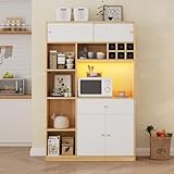 Juabett Küchenschrank mit Arbeitsplatte, Küchenbuffet mit LED...