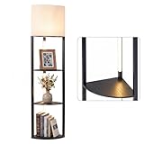 COSTWAY 3-stufige Stehlampe mit Regalen, Holz Regallampe mit dimmbaren...
