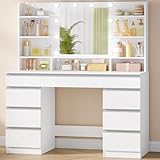 Hzuaneri Große Schminktisch mit LED-Beleuchtung, 10 LED-Lichtkugeln,...