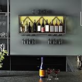 GOPLUS Weinregal Wand, schwebende Flaschenregal mit 16-Farbiger...