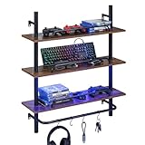 COSTWAY 3-stöckiges schwebende Wandregal, Hängeregal mit RGB-LED...