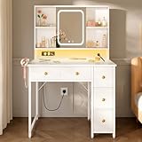 ODK Schminktisch mit Verstellbarem LED-Spiegel & Eingebauten...