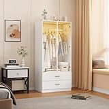 BRILVERDE Schlafzimmerschrank mit LED-Beleuchtung,Kleiderschrank mit...