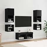 Owoxanthellate TV-Wandboard Schwarz Eiche Massivholz-Optik 8 Regale...