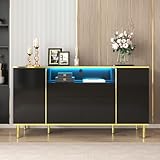 LZPOUOI Sideboard Kommode Schwarz Hochglanz 150 cm Anrichte mit...