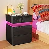 EXSELTMAN Nachttisch mit Beleuchtung, Einstellbare 16 Farben, Schrank...