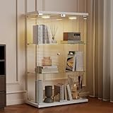 AUFHELLEN Glasvitrine Standvitrine mit LED in Weiß, 125x79x36.5CM...