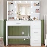 TEENFON Schminktisch mit Spiegel und Beleuchtung, Make-up...