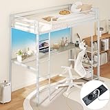 GOPLUS Hochbett 90 x 200 cm mit Schreibtisch, Etagenbett mit...