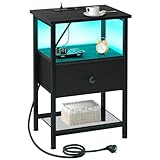 AMHANCIBLE Nachttisch mit Ladefunktion und LED-Leuchten, Beistelltisch...
