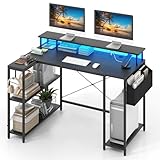 COSTWAY L-förmiger Schreibtisch mit Steckdosen & LED-Beleuchtung, 120...