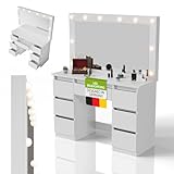 Juskys Schminktisch Lilia mit LED-Spiegel, 7 Schubladen, individuelle...