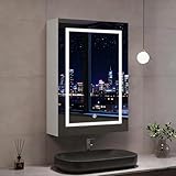 MGMYM Spiegelschrank Bad mit LED Beleuchtung, 1 Türe Offenes Fach,...