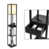 YU YUSING Stehlampe mit Holzregal 2 USB-Ladeanschlüsse und 1...
