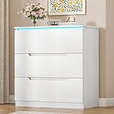 Hzuaneri Kommode, Mit LED-Beleuchtung, Kommode mit 3 Schubladen, Spind...