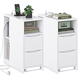 Brinlawb Nachttisch 2er Set mit Ladefunktion und LED-Beleuchtung,...
