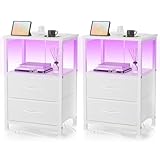 Yornoli Nachttisch 2er Set mit LED & Ladefunktion, Beistelltisch mit...