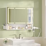 FORABAMB Spiegelschrank Bad mit LED-Beleuchtung & Steckdose 80 cm...