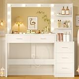 FIONESO 110cm Großer Schminktisch mit großem Spiegel und...