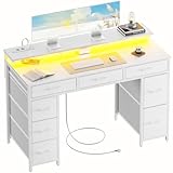 HLONONE Schreibtisch mit 8 Schubladen, Computertisch mit 2 Steckdosen...