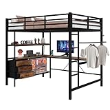 Azkoeesy Metall-Hochbett mit Schreibtisch, 3 Schubladen und Regal,...
